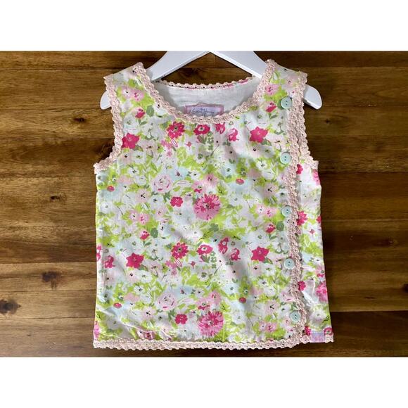 NWT SweetHoney Sleeveless Playsuit Set Summer Blooms Pink Green Gingham Shorts - Picture 3 of 10